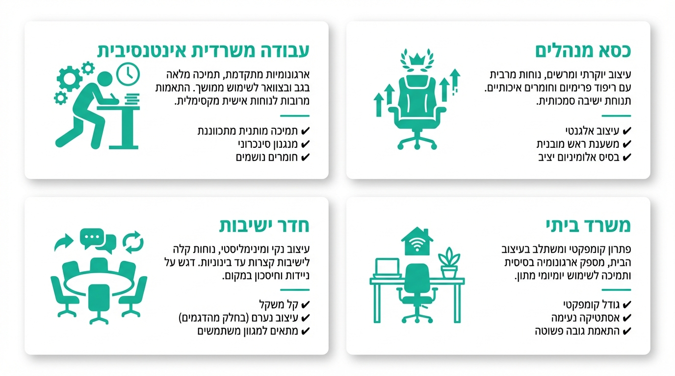 טבלת השוואה - איזה כיסא מתאים לאיזה שימוש