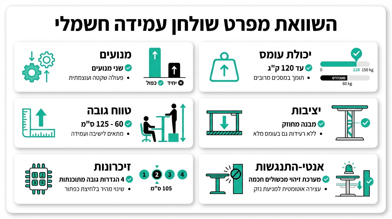 טבלת השוואה לשולחנות עמידה חשמליים