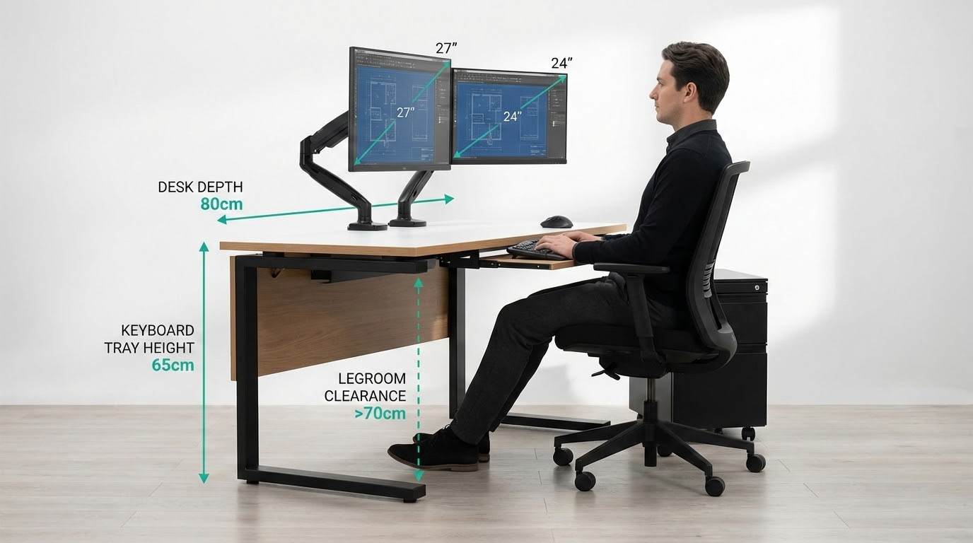 מידות מומלצות לשולחן עבודה משרדי