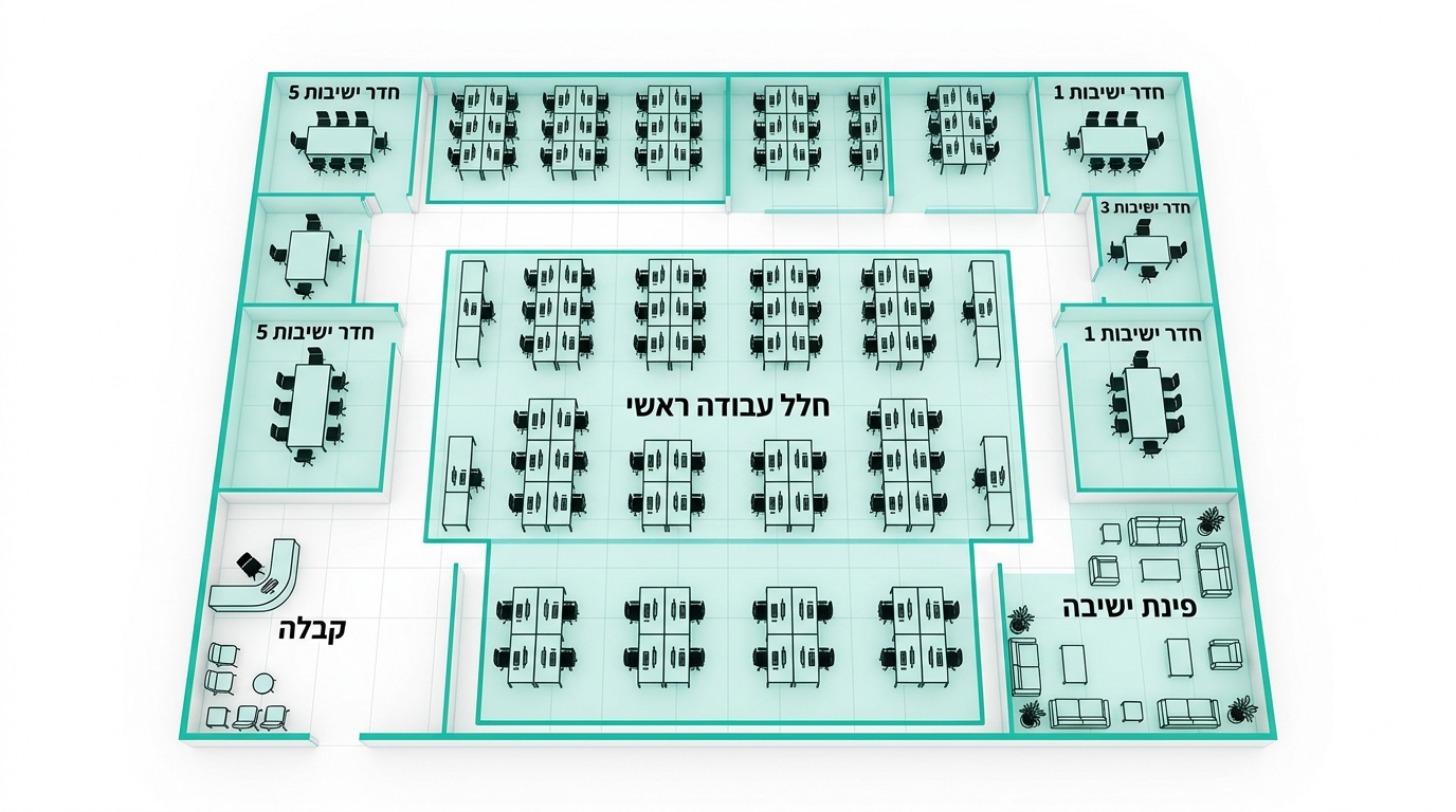 תכנון משרד חדש בן 120 עמדות עבודה