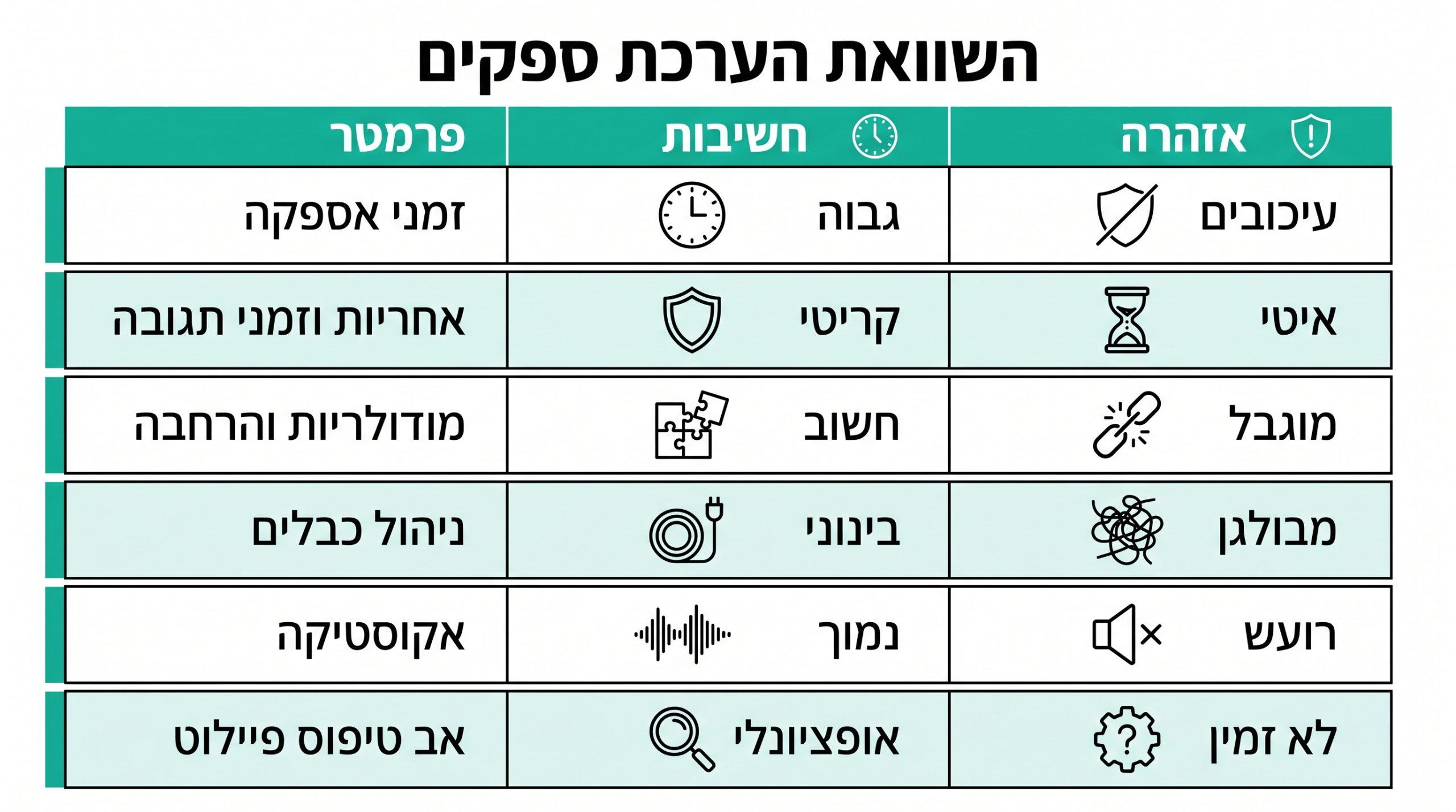 טבלת השוואת פרמטרים לבדיקת ספק ריהוט הייטק