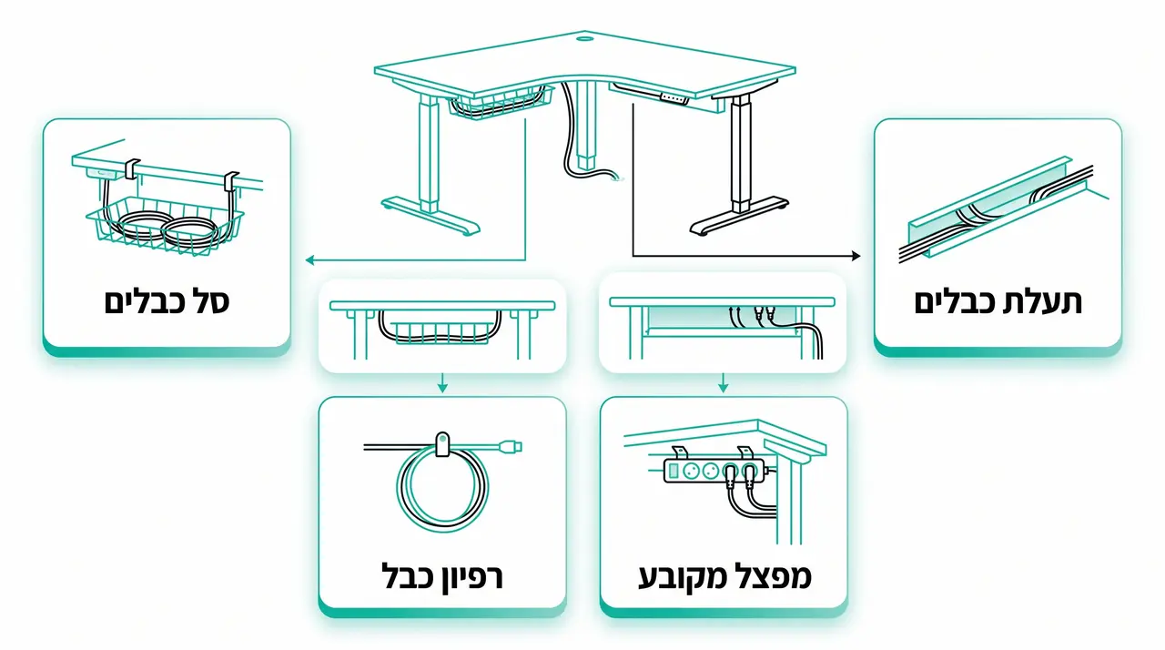 ניהול כבלים בשולחן עמידה פינתי