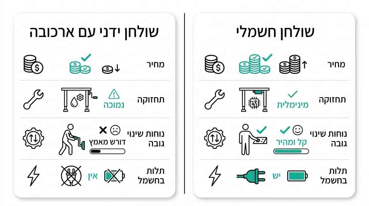 שולחן ידני או חשמלי - השוואה לעבודה יומיומית
